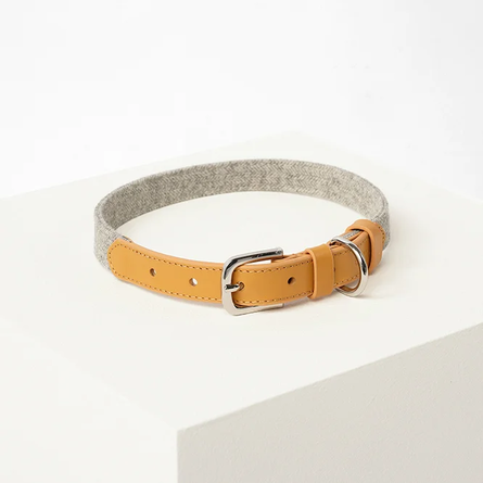 Barq - Tesoro Collar Кожаный ошейник, M (32-38 см), Карамельно-серый