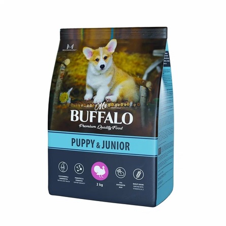 Mr.Buffalo PUPPY & JUNIOR Сухой корм для щенков и юниоров, индейка, 2 кг - фото 1