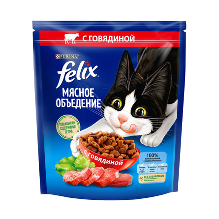 Сухой корм Felix Мясное объедение для взрослых кошек, с говядиной – интернет-магазин Ле’Муррр