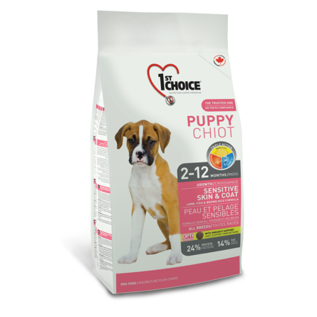 1st Choice Puppy All Breeds Sensitive Skin&Coat Сухой корм для щенков всех пород с чувствительной кожей и шерстью (с ягненком, рыбой и рисом), 14 кг 