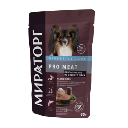 Мираторг PRO MEAT Консервированный корм для собак мелких пород для здорового пищеварения, лосось, 85 гр 