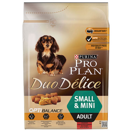 Pro Plan Duo Delice Small & Mini Adult Сухой корм для взрослых собак мелких и декоративных пород (с говядиной и рисом), 2,5 кг - фото 1