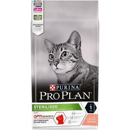 Pro Plan Sterilised OptiSences Сухой корм для взрослых кастрированных/стерилизованных кошек для здоровья органов чувств (с лососем), 1,5 кг - фото 1