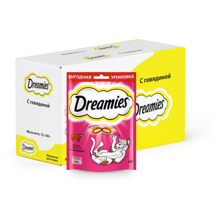 Dreamies Подушечки с паштетом для взрослых кошек (с говядиной), 140 гр