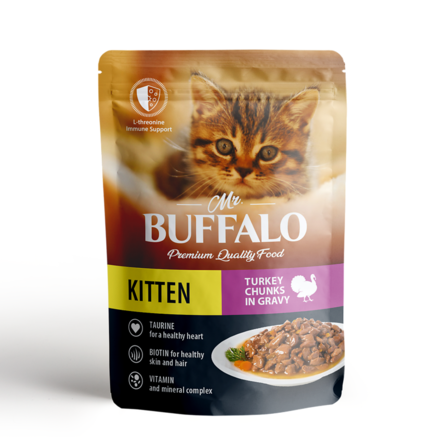 Mr.Buffalo KITTEN Влажный корм для котят, индейка на пару в соусе , 85 г - фото 1