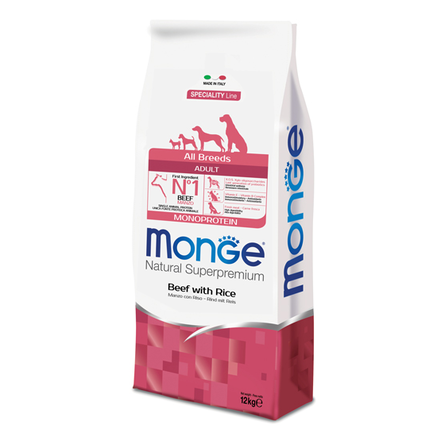 Monge Dog Monoprotein All Breeds Beef and Rice Сухой корм для собак всех пород (говядина с рисом), 12 кг - фото 1