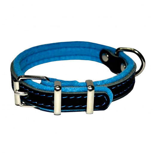 Аркон Ошейник для собак "Фетр", декоративная строчка, ширина 3,5 см, длина 44-58 см, черный/голубой