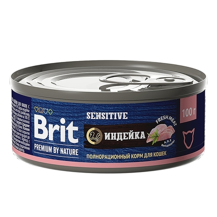 Brit Premium by Nature Паштет для кошек с чувствительным пищеварением, индейка, 100 г - фото 1