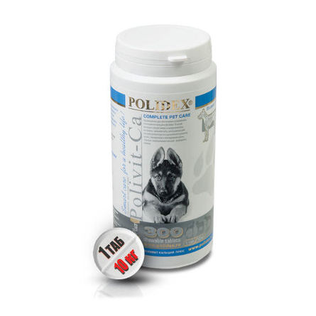 Polidex Polivit-Ca plus Кормовая добавка для щенков, беременных и кормящих собак, 300 таблеток - фото 1