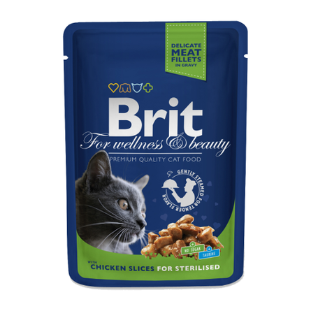 Brit Premium Кусочки паштета в соусе для взрослых стерилизованных кошек и кастрированных котов (с курицей), 100 гр - фото 1