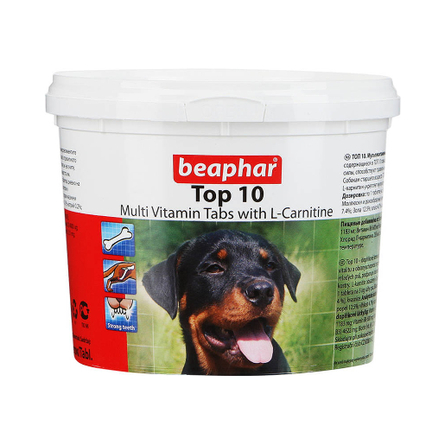 Beaphar TOP-10 Кормовая добавка для взрослых собак (с L-карнитином), 750 таблеток - фото 1