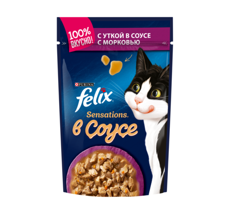 Felix Sensations Кусочки паштета в соусе для взрослых кошек (с уткой и морковью), 85 гр - фото 1