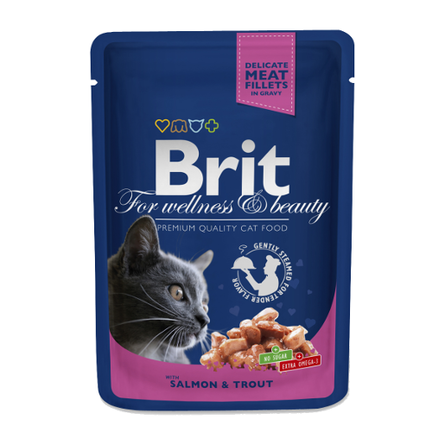 Brit Premium Кусочки паштета в соусе для взрослых кошек (с лососем и форелью), 100 гр - фото 1