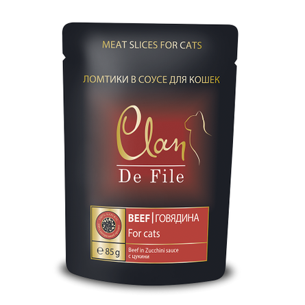 Clan De File Кусочки в соусе для взрослых кошек (с говядиной и цукини), 85 гр