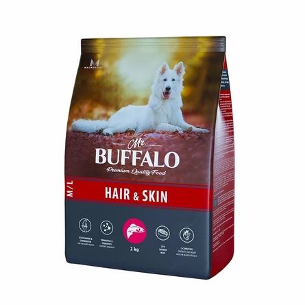 Mr.Buffalo M/L HAIR & SKIN CARE Сухой корм для собак всех пород, лосось, 2 кг - фото 1
