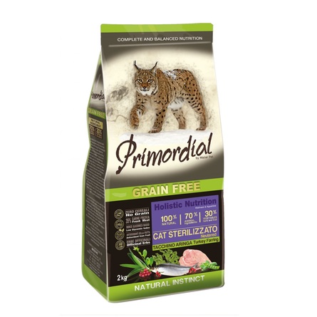 Primordial GRAIN FREE STERILIZZATO Сухой корм для стерилизованных кошек, индейка, сельдь , 2 кг - фото 1