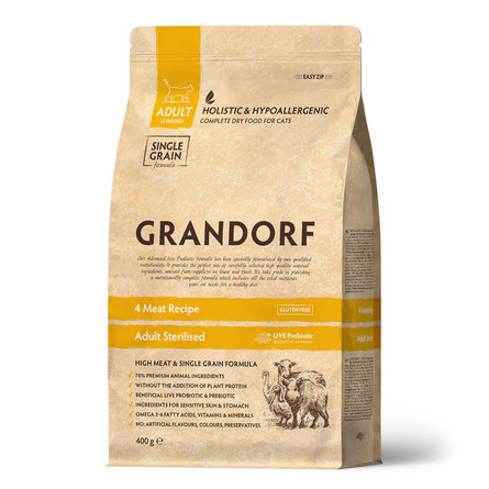 GRANDORF STERILISED PROBIOTIC Сухой корм для стерилизованных и пожилых кошек, 4 мяса , 400 гр - фото 1