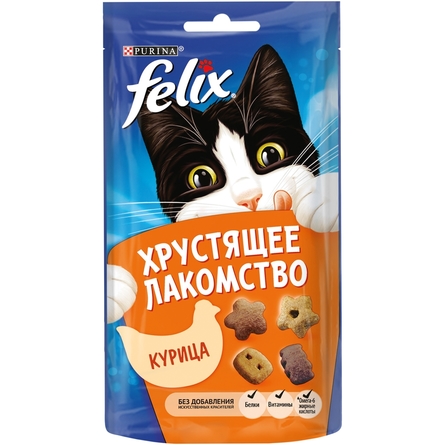 Felix Party Mix Хрустящее Лакомство. Корм сухой неполнорационный для взрослых кошек (со вкусом курицы), 60 гр