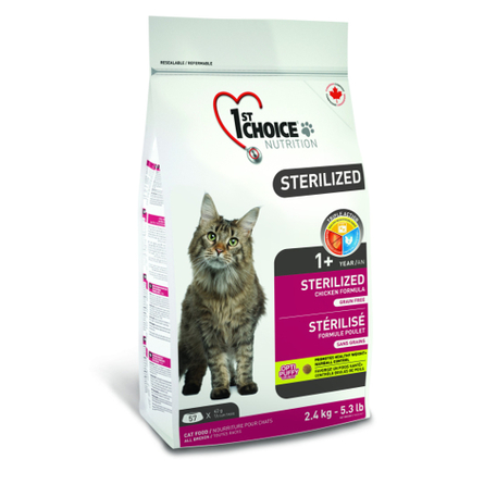 1st Choice Sterilized Сухой корм для кастрированных котов и стерилизованных кошек (с курицей и бататом), 2,4 кг от Lemurrr RU