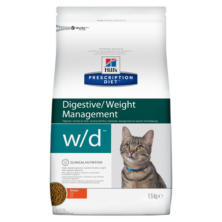 Hill's Prescription Diet w/d Digestive/Weight Management Сухой лечебный корм для кошек при проблемах с весом (с курицей), 1,5 кг - фото 1