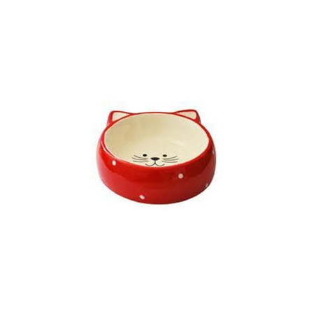 N1 Миска для кошек, в форме мордочки кошки, красная, керамика, 120 мл - фото 1