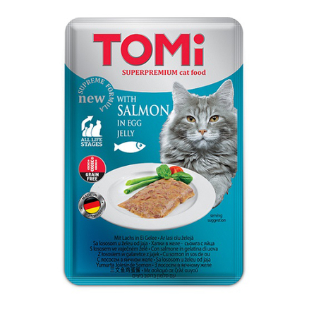 Tomi Кусочки паштета в желе для кошек и котят (с лососем и яйцом), 100 гр
