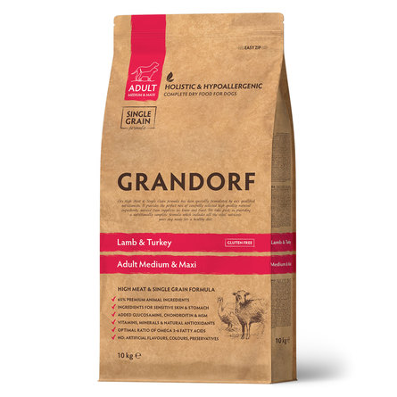GRANDORF Adult low-grain MED&MAXI Сухой корм для собак средних и крупных пород, ягнёнок с индейкой, 10 кг - фото 1
