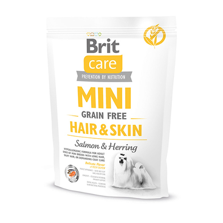 Brit Care Mini Grain Free Adult Hair & Skin Сухой беззерновой корм для взрослых собак мини-пород с чувствительной кожей и шерстью (с лососем), 400 гр - фото 1