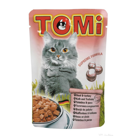 ToMi Кусочки паштета в соусе для взрослых кошек (с телятиной и индейкой), 100 гр