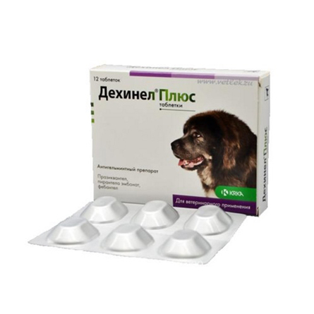 KRKA Дехинел Плюс Таблетки от глистов для собак крупных пород, 12 таблеток - фото 1