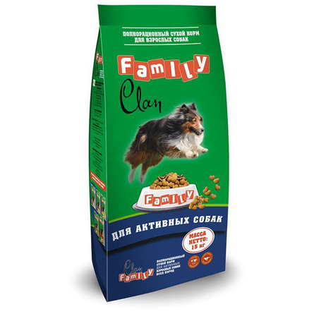 Clan Family Сухой корм для взрослых собак всех пород с повышенной активностью (с курицей), 15 кг - фото 1