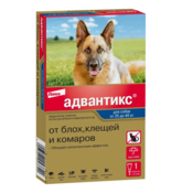Адвантикс® для собак от 25 до 40 кг для защиты от блох, иксодовых клещей и летающих насекомых и переносимых ими заболеваний. 1 пипетка в упаковке.