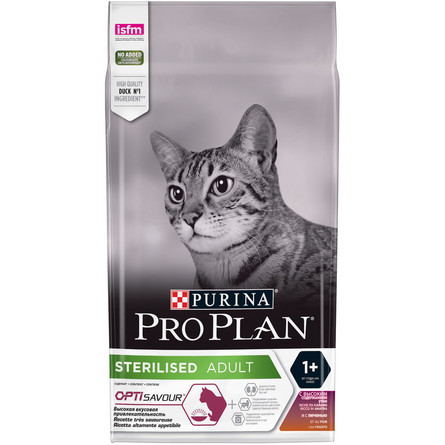 Pro Plan Sterilised OptiSavour Сухой корм для взрослых кастрированных/стерилизованных кошек (с уткой и печенью), 1,5 кг - фото 1