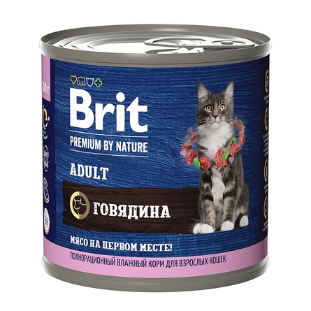Brit Premium by Nature Паштет для кошек, говядина , 200 г - фото 1