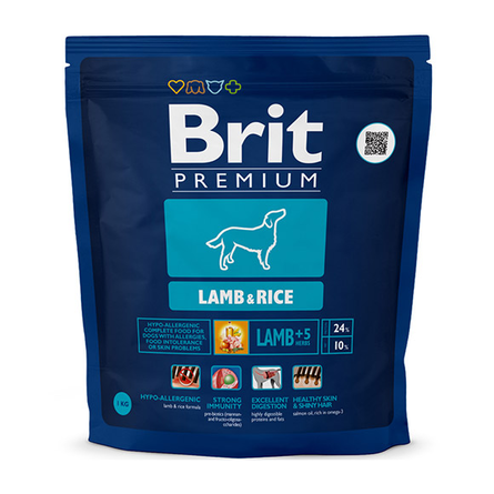 Brit Premium Lamb & Rice Гипоаллергенный сухой корм для взрослых собак всех пород (с ягненком и рисом), 1 кг