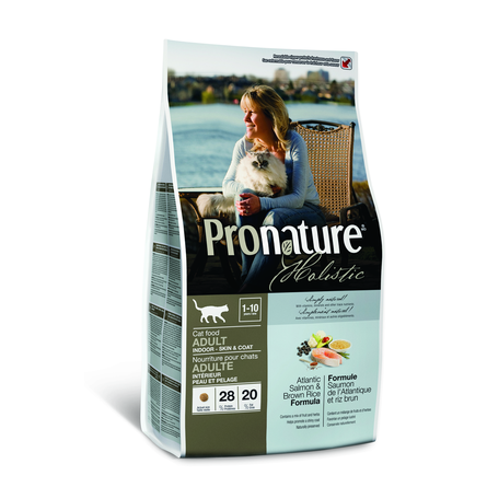 Pronature Holistic Adult Indoor Сухой корм для взрослых домашних кошек с чувствительной кожей и шерстью (с лососем и рисом), 2,72 кг