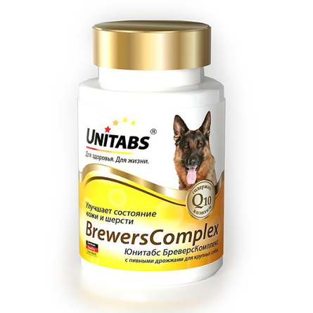 UNITABS BreversComplex Комплекс витаминов для взрослых собак крупных пород (с пивными дрожжами), 100 таблеток, 200 гр