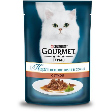Gourmet Perle Кусочки мясного филе в соусе для взрослых кошек (с уткой), 85 гр - фото 1