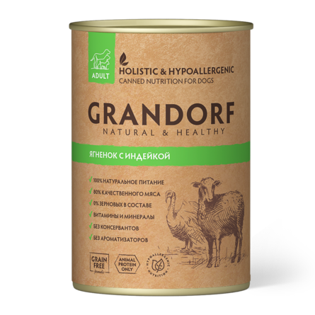 GRANDORF Консервы для собак Ягненок с Индейкой, 400 гр