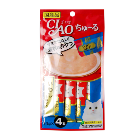 INABA CIAO Лакомство для взрослых кошек (тунец, иваси), 56 гр - фото 1