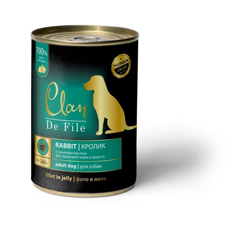 Clan De File Филе в желе для взрослых собак всех пород (кролик), 340 гр - фото 1