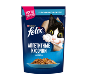 Влажный корм Felix Аппетитные кусочки для взрослых кошек, с форелью в желе