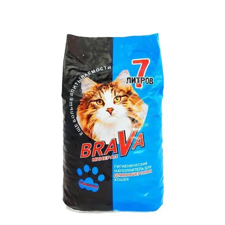 BraVa Наполнитель впитывающий минеральный для длинношерстных кошек, 7 л