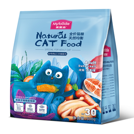 MYFOODIE Natural CAT Food GF Hair Balls Сухой корм для кошек вывод шерсти, курица, лосось, 500 гр - фото 1