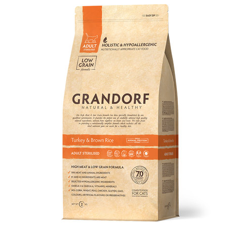 Grandorf Turkey & Brown Rice Adult Sterilized Сухой корм для стерилизованных кошек (с индейкой и рисом), 2 кг - фото 1