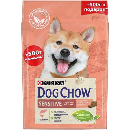 DOG CHOW Сухой корм для собак с чувствительны пищеварением (лосось), 2,5 кг + 500 гр - фото 1