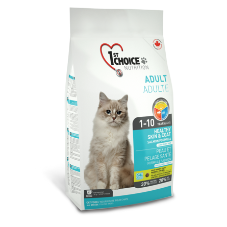 1st Choice Healthy Skin & Coat Сухой корм для взрослых кошек с чувствительной кожей и шерстью (с лососем), 907 гр - фото 1