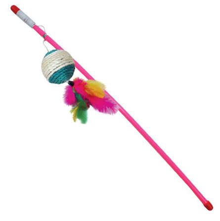 Flamingo Игрушка для кошек Удочка+ шар с пером, блестящая, 42см - фото 1