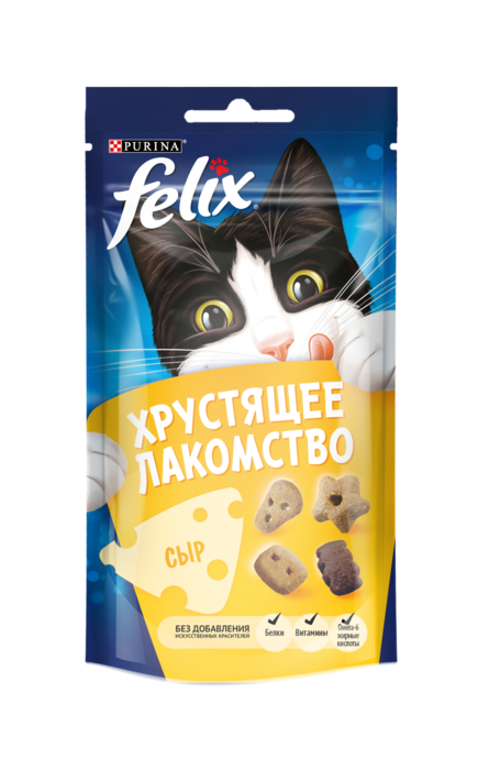 Felix Party Mix Хрустящие подушечки для взрослых кошек (с сыром), 60 гр - фото 1