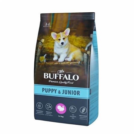Mr.Buffalo PUPPY & JUNIOR Сухой корм для щенков и юниоров, индейка, 14 кг - фото 1
